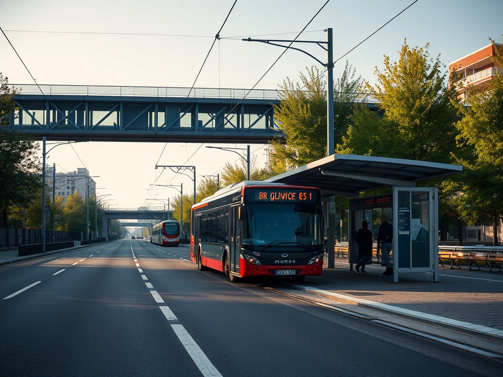 Ulica w Gliwicach z utrudnieniami drogowymi i znakiem informującym o pracach